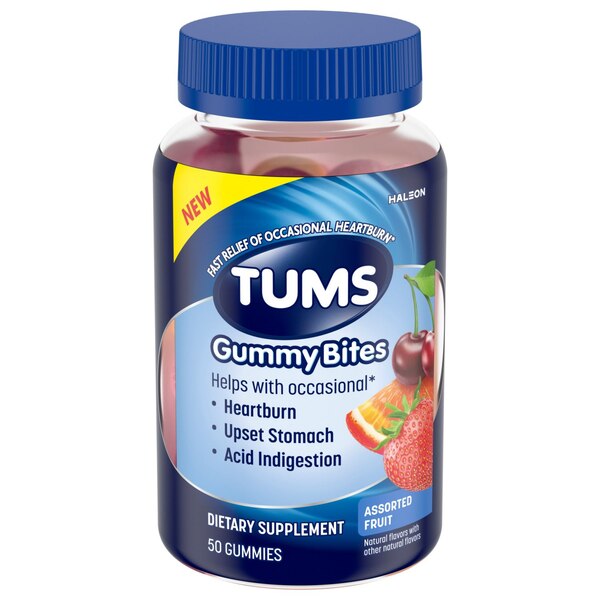 TUMS Gummy Bites Assorted Fruit, 50 CT