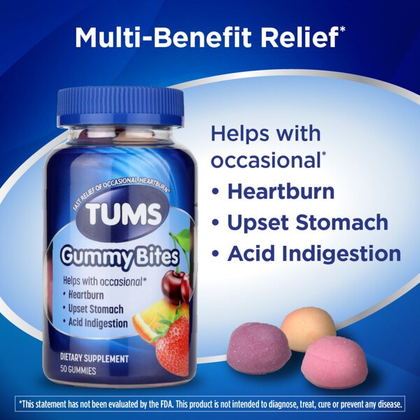TUMS Gummy Bites Assorted Fruit, 50 CT