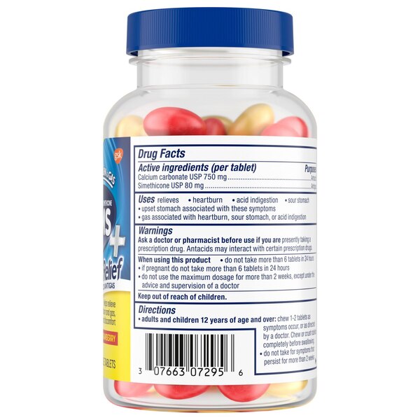 TUMS Chewy Bites Chewable Antacid Tablets with Gas Relief, Lemon & Strawberry, 54 CT