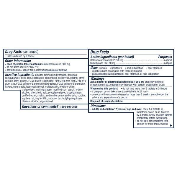 TUMS Chewy Bites Chewable Antacid Tablets with Gas Relief, Lemon & Strawberry, 54 CT