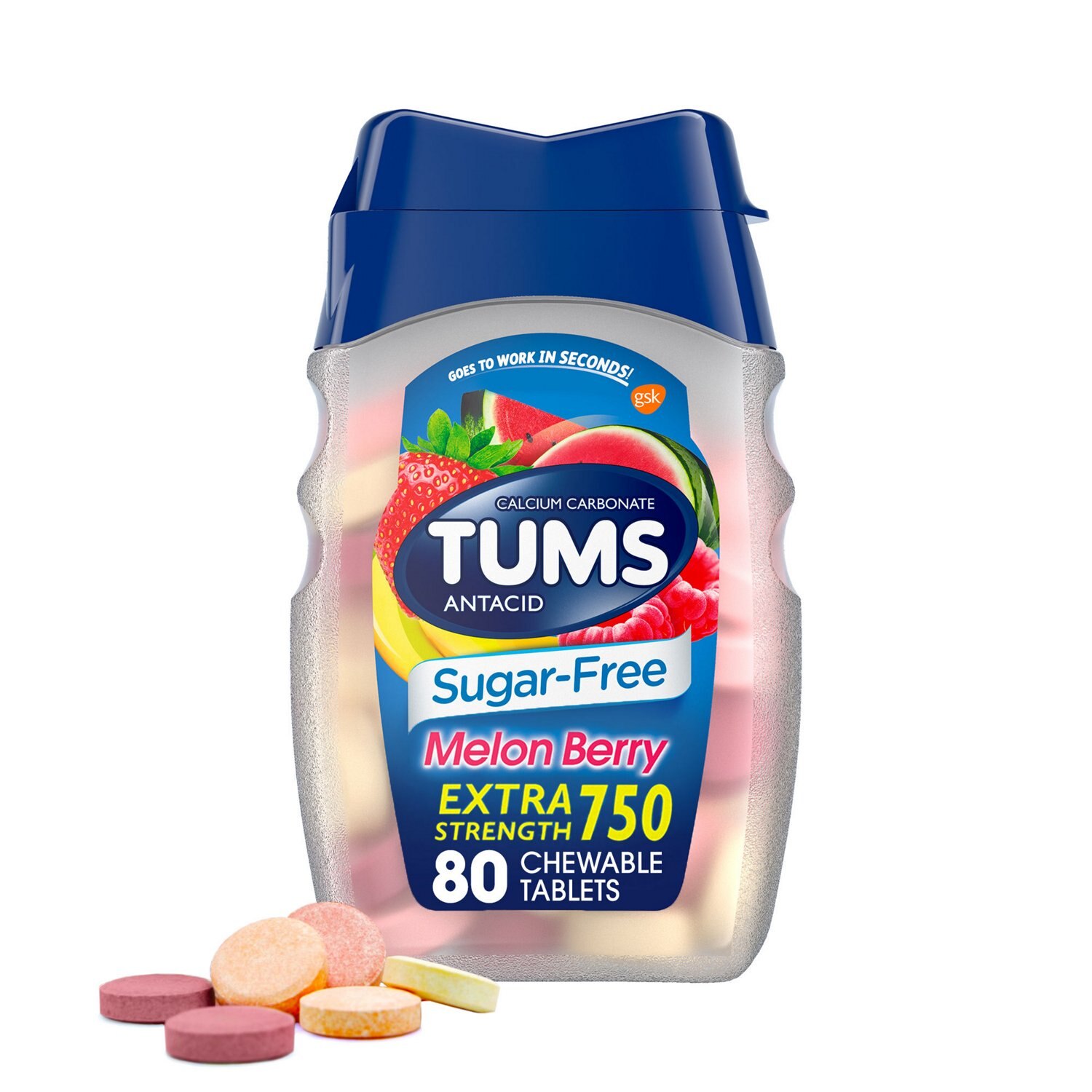 Tums Sugar Free Melon Berry Chewable Tablet, 80 CT