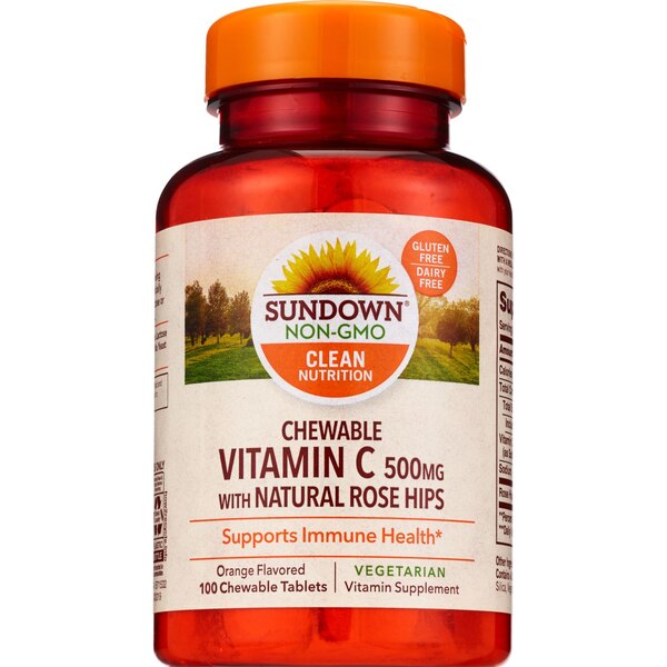 Sundown Chewable Vitamin C 500 mg Tablets, Orange Flavor, 100 CT