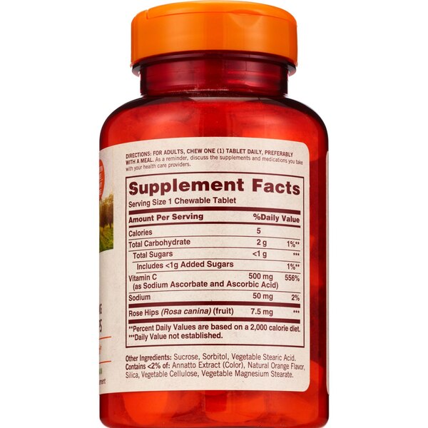 Sundown Chewable Vitamin C 500 mg Tablets, Orange Flavor, 100 CT