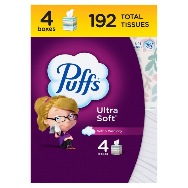 Puffs Ultra Soft Non-Lotion Facial Tissues, 4 ct