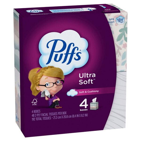 Puffs Ultra Soft Non-Lotion Facial Tissues, 4 ct