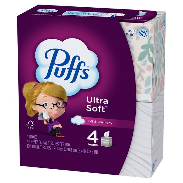 Puffs Ultra Soft Non-Lotion Facial Tissues, 4 ct