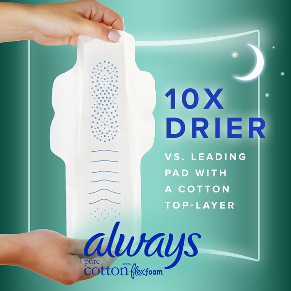 Always Pure Cotton FlexFoam Size 4 Pads with Wings, Unscented, 28 CT