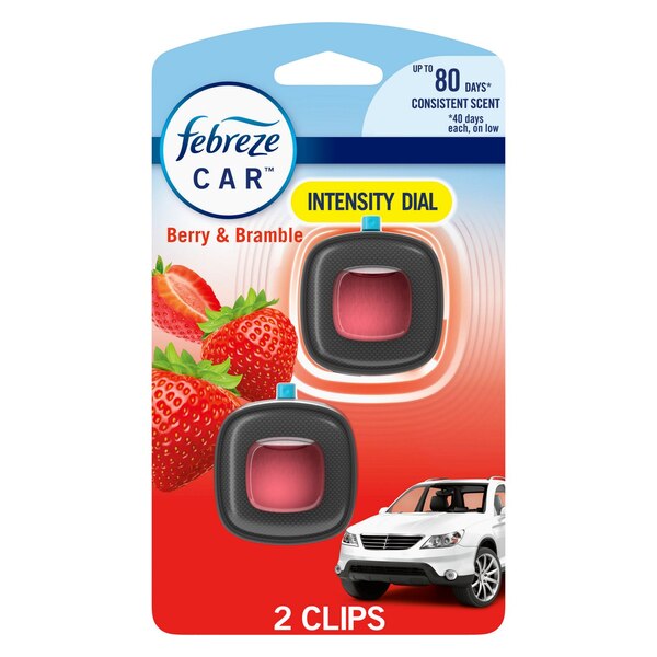 Febreze Car Air Freshener Vent Clip, Berry & Bramble Scent, 2 ct