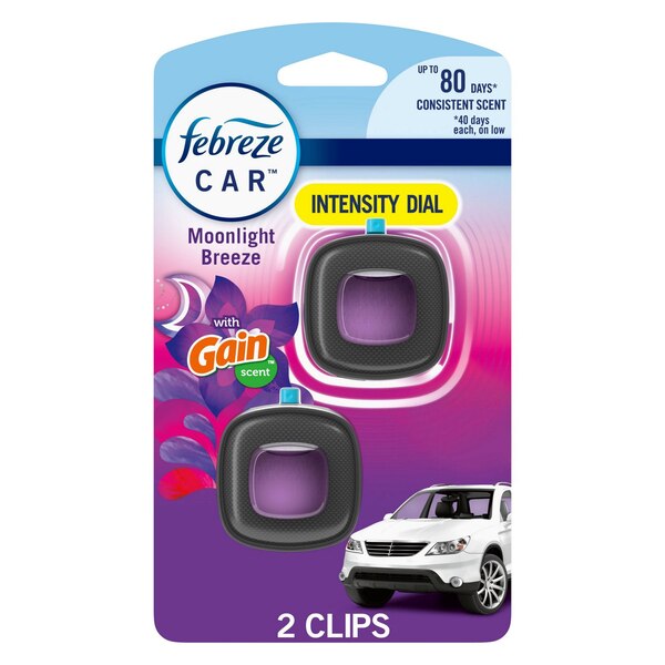 Febreze Auto Air Freshener Vent Clips, Gain Moonlight Breeze, 2 ct