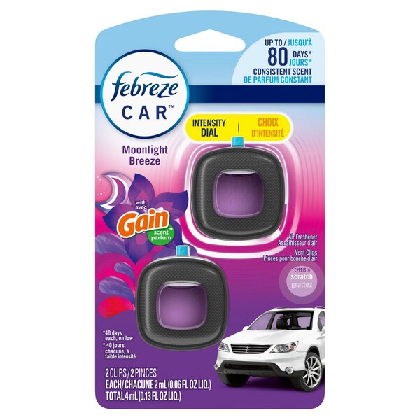 Febreze Auto Air Freshener Vent Clips, Gain Moonlight Breeze, 2 ct