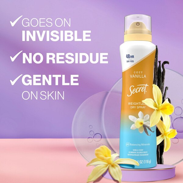 Secret 48-Hour Antiperspirant & Deodorant Dry Spray, Vanilla, 4.1 OZ