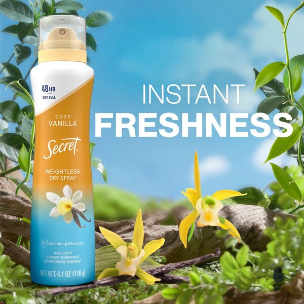 Secret 48-Hour Antiperspirant & Deodorant Dry Spray, Vanilla, 4.1 OZ