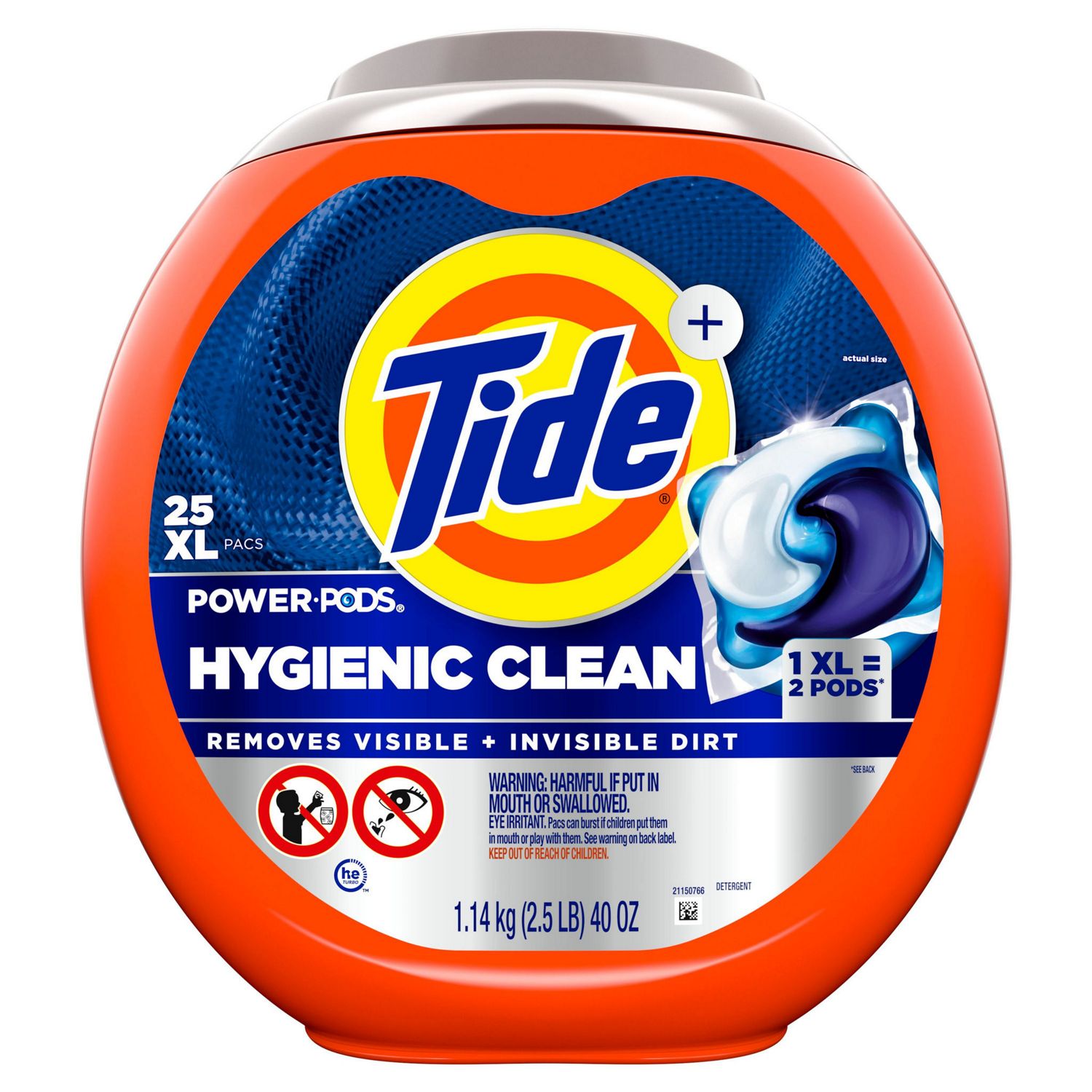 Tide Power XL PODS Hygienic Clean Liquid Laundry Detergent, Original Scent, 25 ct