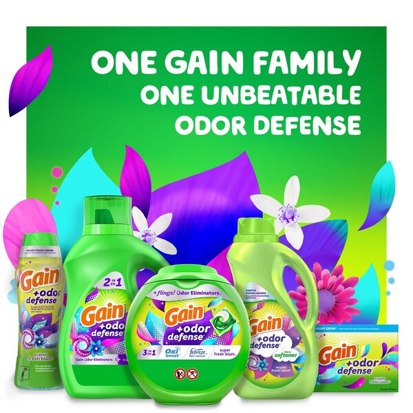 Gain Flings Laundry Detergent Pacs + Odor Defense, Super Fresh Blast Scent, 60 ct