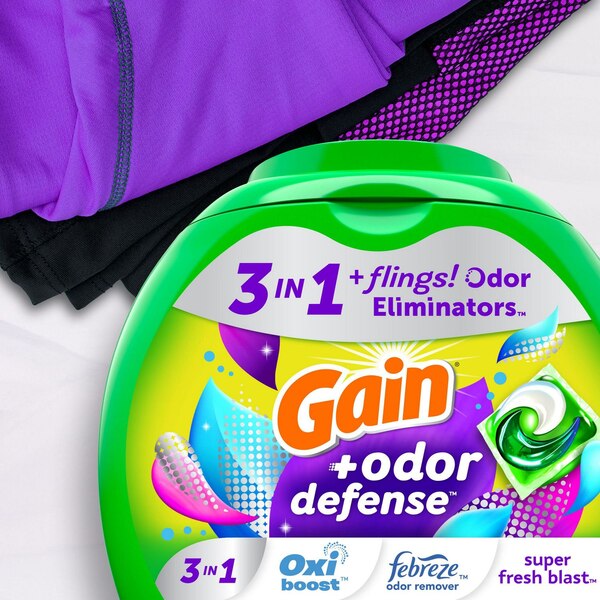 Gain Flings Laundry Detergent Pacs + Odor Defense, Super Fresh Blast Scent, 60 ct