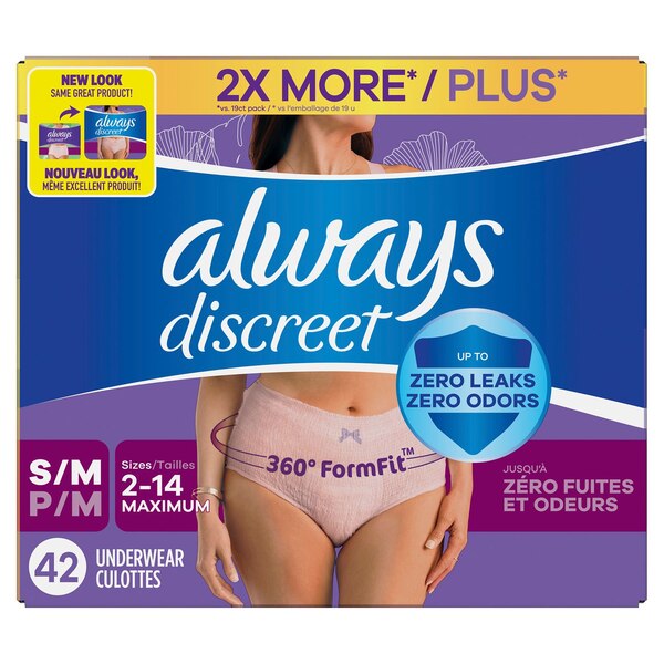 Always Discreet Adult Incontinence Underwear for Women and Postpartum Underwear, S/M, 42 CT