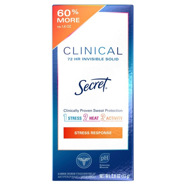 Secret Clinical Strength Invisible Solid Antiperspirant and Deodorant for Women, Stress Response, 2.6 OZ