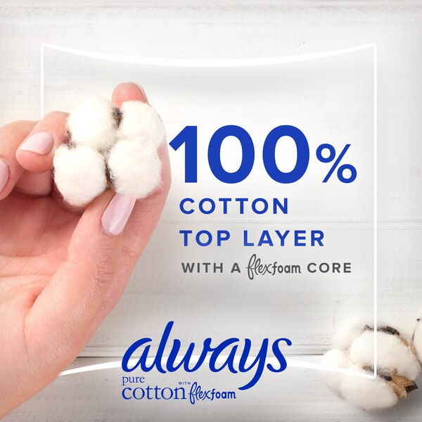 Always Pure Cotton with FlexFoam Size 2 Pads with Wings, Heavy Flow, 34 CT