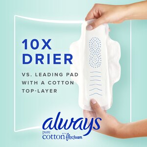 Always Pure Cotton with FlexFoam Size 2 Pads with Wings, Heavy Flow, 34 CT