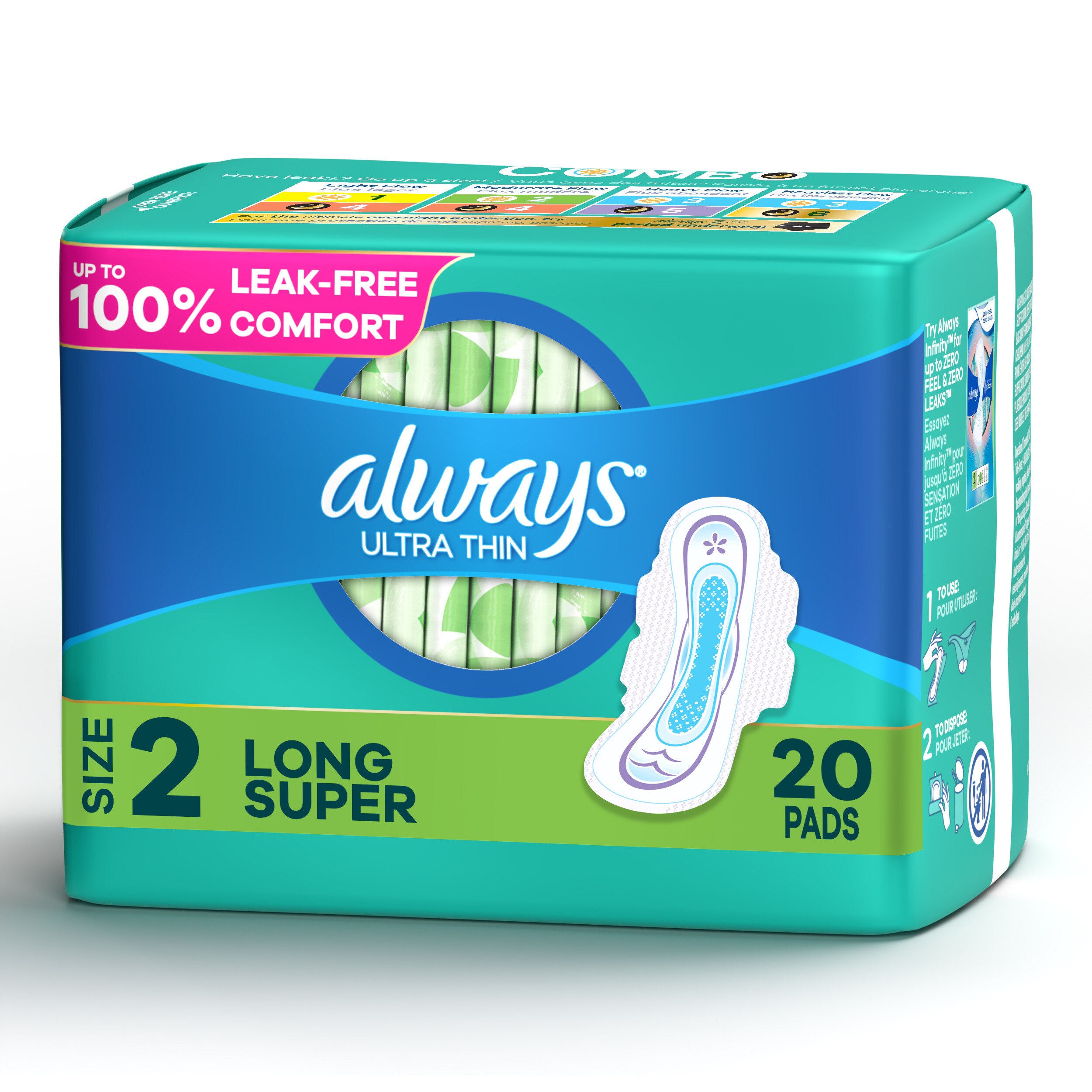 Always Ultra Thin Size 2 Pads with Wings, Unscented, Super
