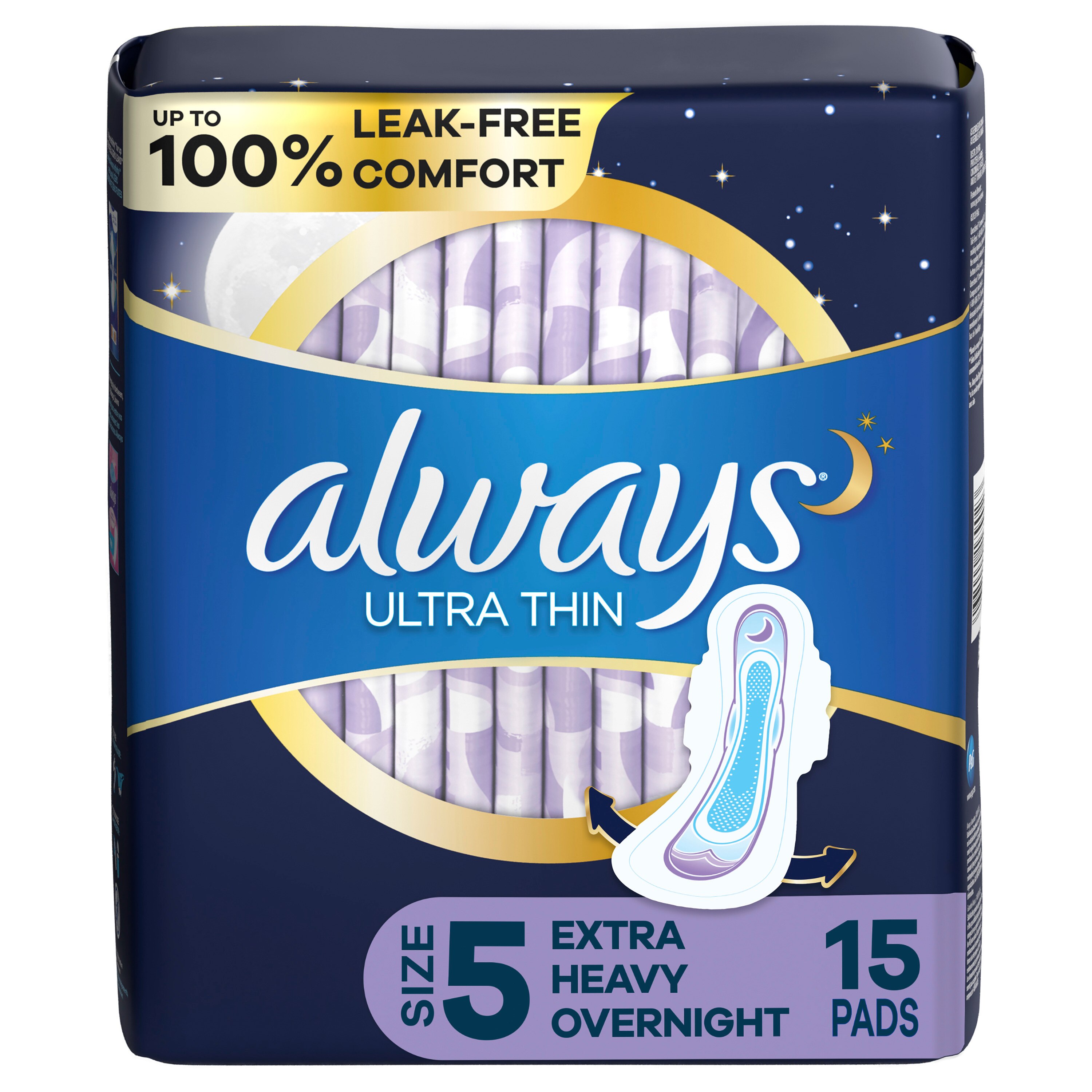 Always Ultra Thin Size 5 Pads with Wings, Unscented, Extra Heavy Overnight