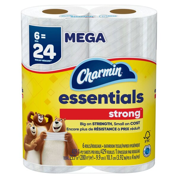 Charmin Essentials Strong Toilet Paper, 6 Mega Rolls