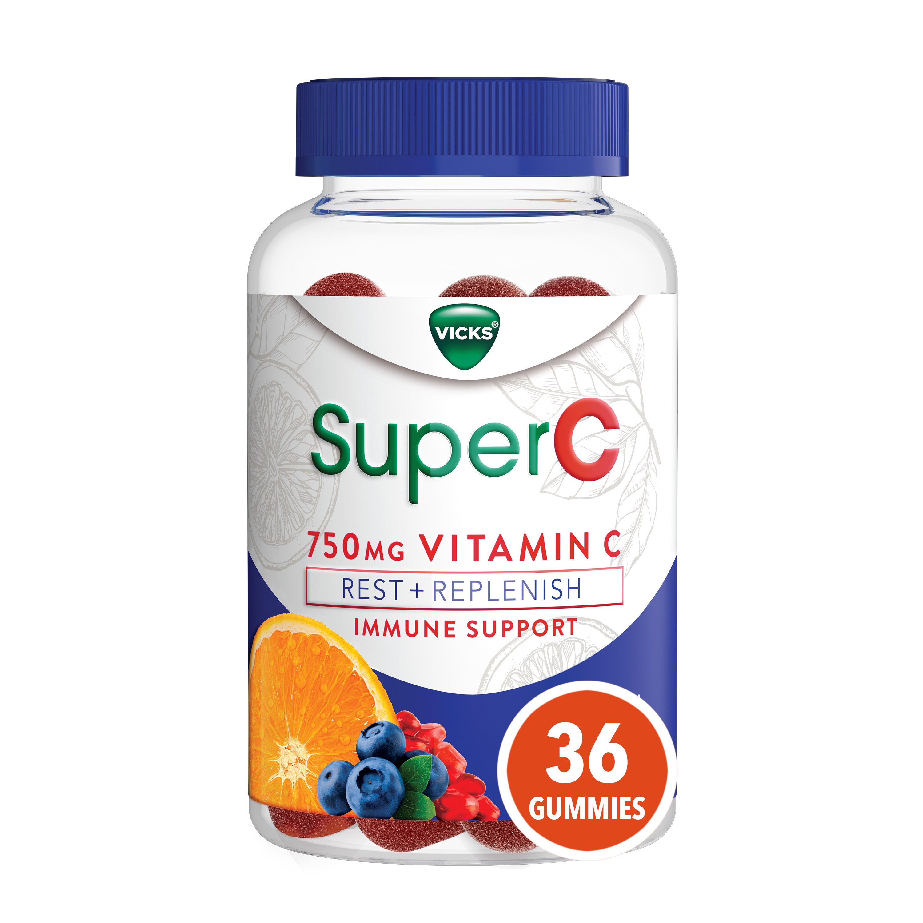 VICKS SuperC 750mg Vitamin C Citrus Berry Flavored Gummies, 36 CT