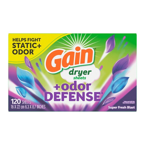 Gain + Odor Defense Dryer Sheets, 120 CT
