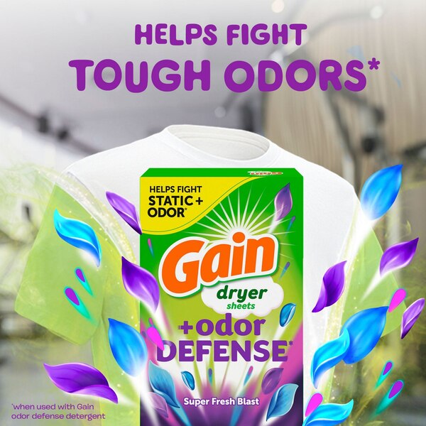 Gain + Odor Defense Dryer Sheets, 120 CT