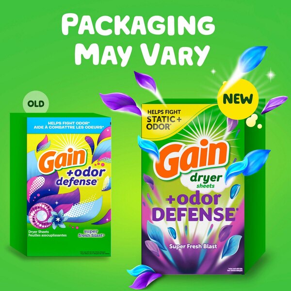 Gain + Odor Defense Dryer Sheets, 120 CT