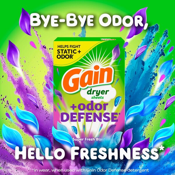 Gain + Odor Defense Dryer Sheets, 120 CT