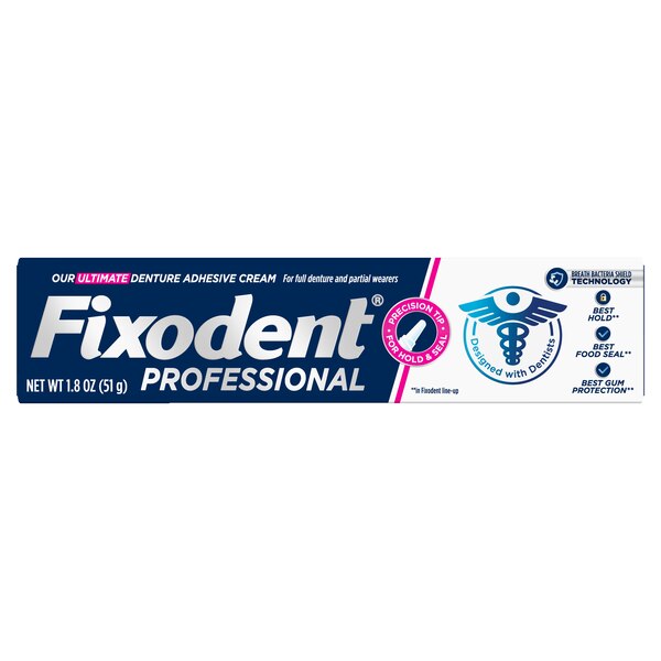 Fixodent Professional Ultimate Denture Adhesive Cream for Full and Partial Dentures, with Breath Bacteria Shield Technology