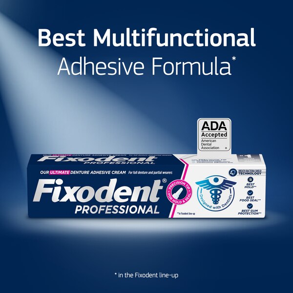 Fixodent Professional Ultimate Denture Adhesive Cream for Full and Partial Dentures, with Breath Bacteria Shield Technology