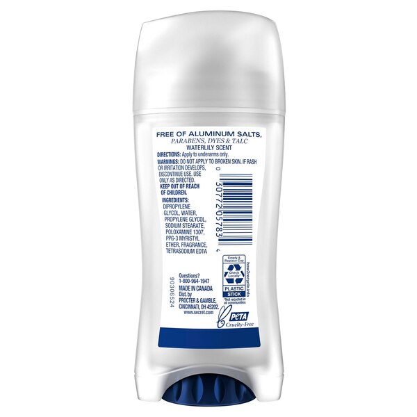 Secret Aluminum Free Deodorant, Waterlily, 2.4 OZ