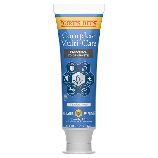 Burt's Bees Complete Multi-Care Fluoride Toothpaste, Natural Peppermint, 4.7 OZ