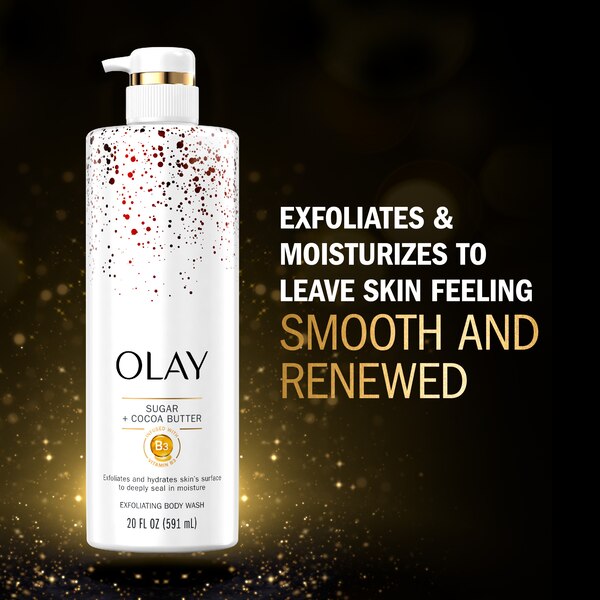 Olay Exfoliating & Moisturizing Body Wash with Sugar, Cocoa Butter, and Vitamin B3, 20 oz