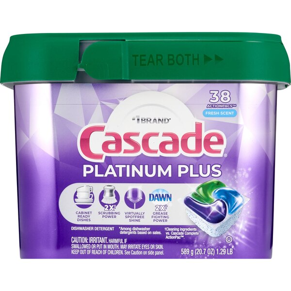 Cascade Platinum Plus ActionpPacs Dishwasher Detergent Pods, Fresh Scent, 38 CT
