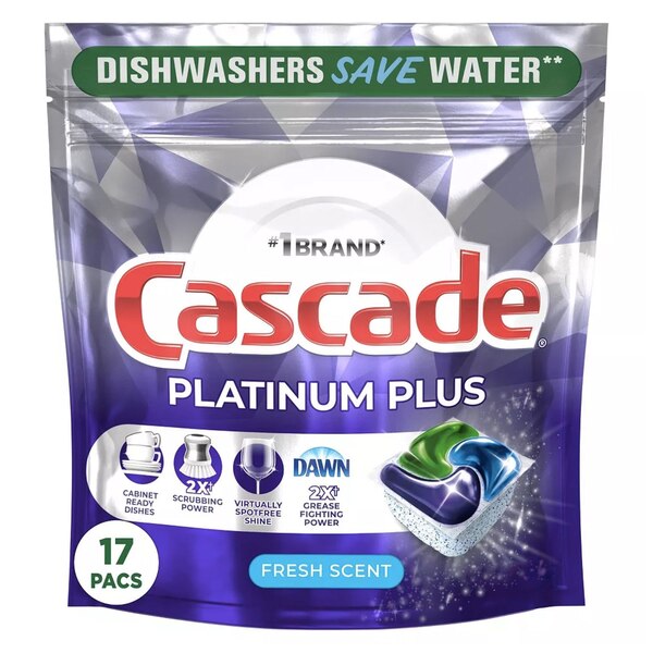 Cascade Platinum Plus Dishwasher Detergent Pacs, Fresh, 17 ct