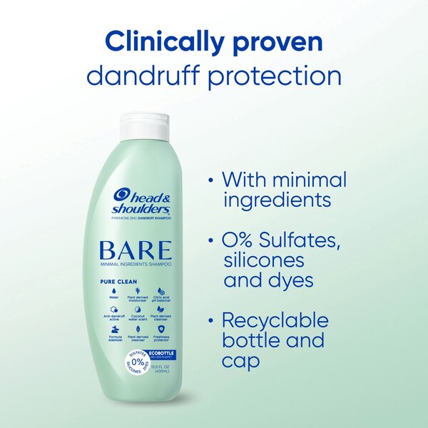 Head & Shoulders Bare Anti-Dandruff Shampoo, Pure Clean, 13.5 OZ