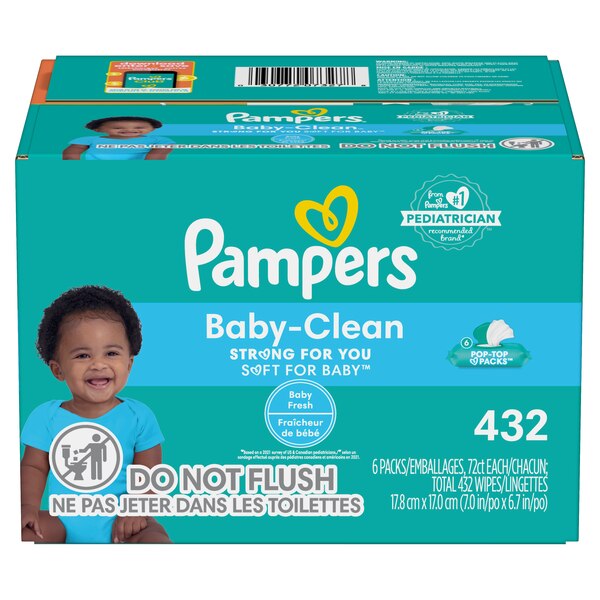 Pampers Baby Clean Wipes Baby Fresh Scented 6X Pop-Top Packs, 432 CT
