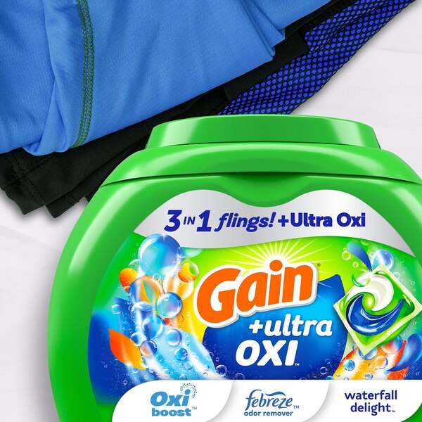 Gain Flings + Ultra Oxi Laundry Detergent Pacs, Waterfall Delight, 42 ct