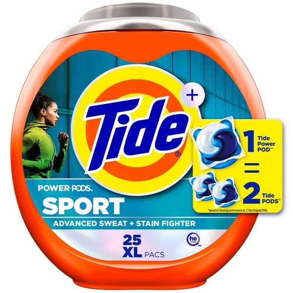 Tide+ Power Pods Sport Laundry Detergent XL Pacs, Active Fresh Scent, 25 ct