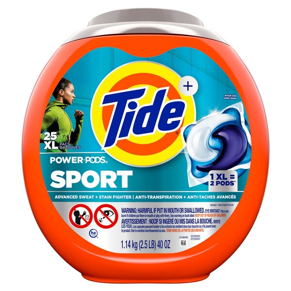 Tide+ Power Pods Sport Laundry Detergent XL Pacs, Active Fresh Scent, 25 ct