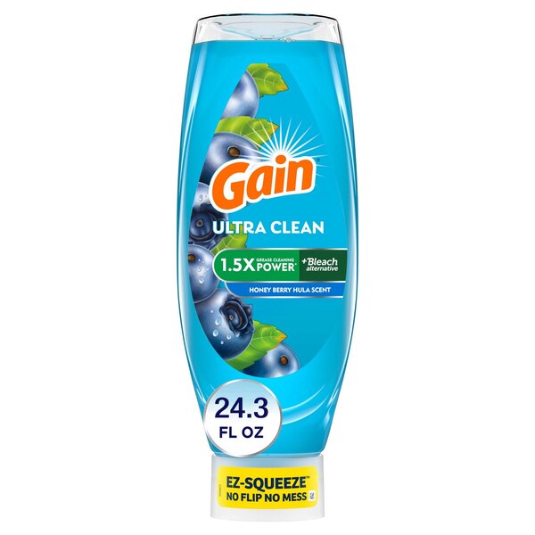 Gain Ultra Clean EZ-Squeeze Bleach Alternative Dishwashing Liquid Soap, Honey Berry Hula, 24.3 OZ