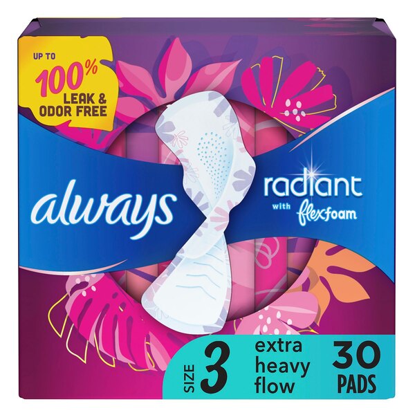 Always Radiant Pads, with Wings, Scented, Size 3, 22 CT