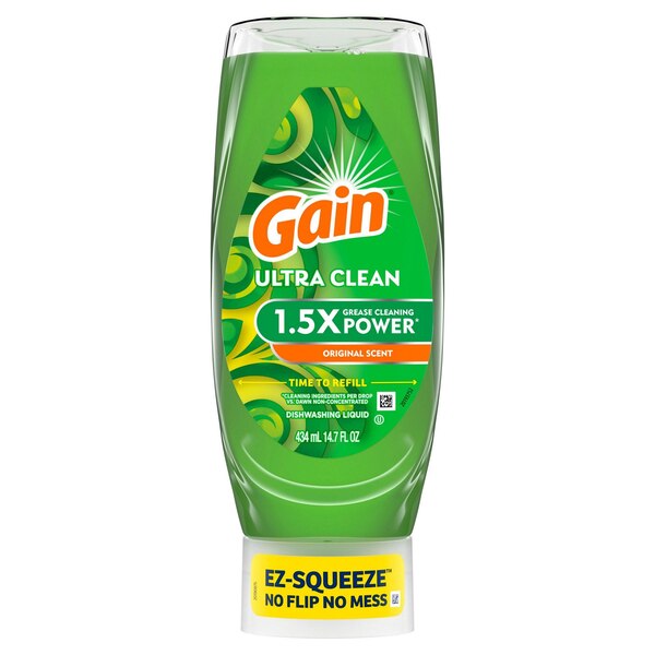 Gain Ultra Clean EZ-Squeeze Dishwashing Liquid Soap, Original Scent, 14.7 OZ