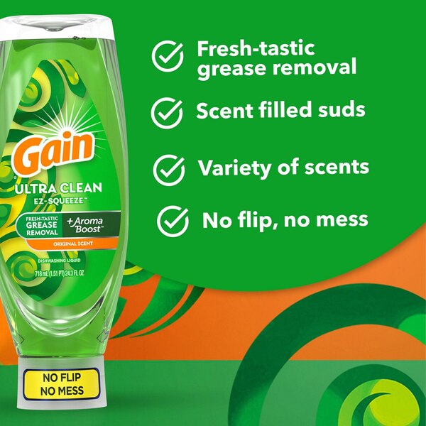 Gain Ultra Clean EZ-Squeeze Liquid Dishwashing Soap, Original Scent, 14.7 oz