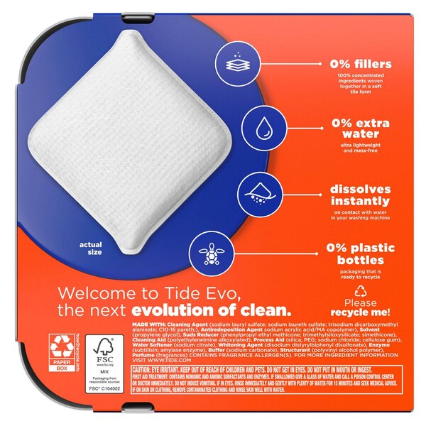 Tide EVO Detergent Fiber Tiles, Spring Blast, 22 Loads