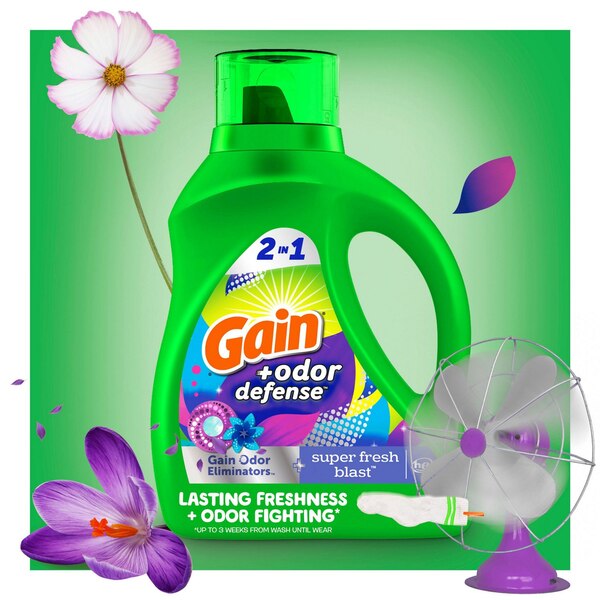 Gain + Odor Defense 2-In-1 Detergent, Super Fresh Blas Scent, 88 oz
