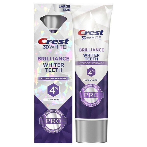 Crest 3D White Brilliance Whiter Teeth Hydrogen Peroxide Toothpaste, Ultra White, 3.8 OZ